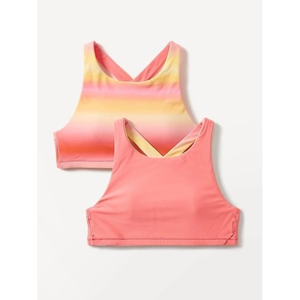 Athleta Girl Reversible High Neck Bikini Top XL 14 Sunset Ombre Coral Pink
